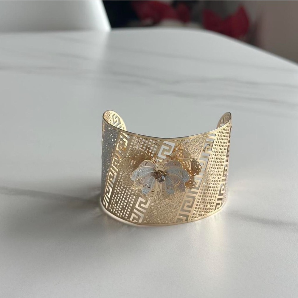 Elegant Gold Cuff Bracelet with Silver Accents gold plated